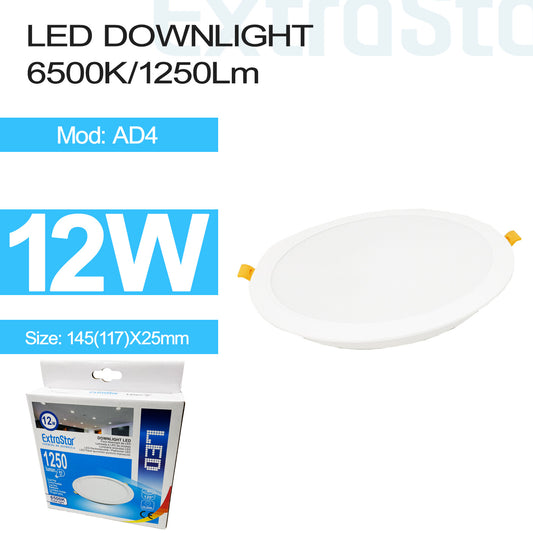 12W LED Downlight, 6500K, 1250 lumen (AD4)
