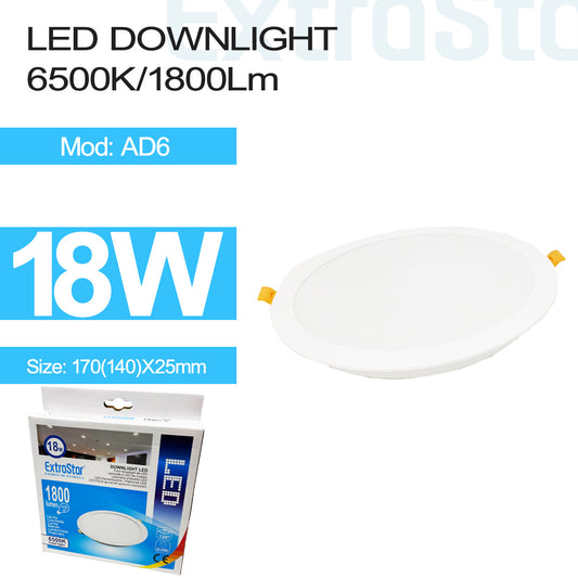 18W LED Downlight, 6500K, 1800 lumen (AD6)