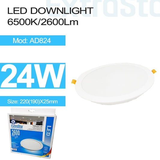 24W LED Downlight, 6500K, 2600 lumen (AD824)