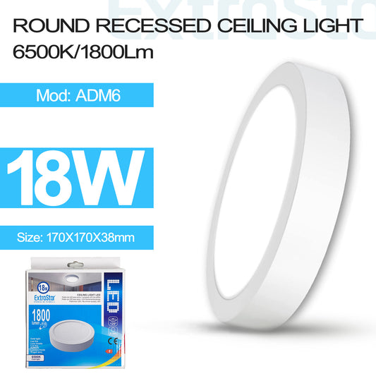 18W LED Round Ceiling Light 1800lm, 6500K (ADM6)