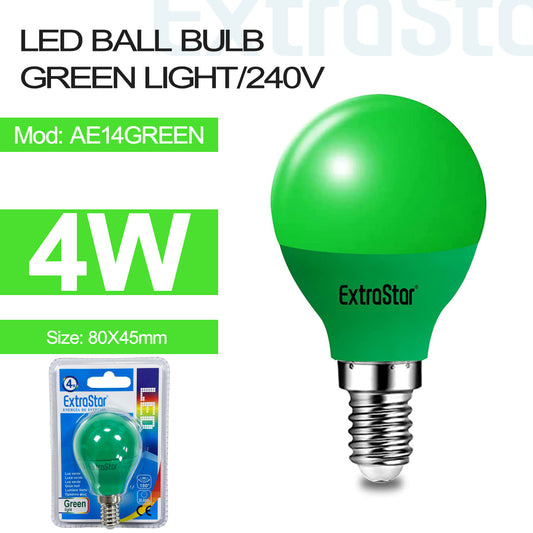 4W LED Ball Bulb E14, Green (AE14GREEN)