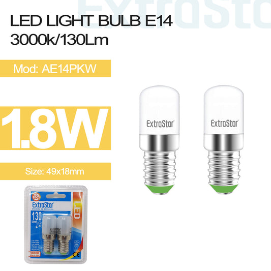 1.8W E14 T18 Mini LED Light Bulb Warm (Pack of 2) (AE14PKW)