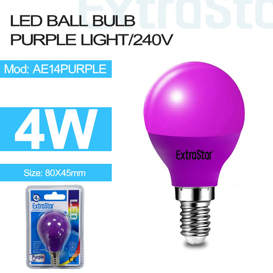 4W LED Ball bulb E14, Purple (AE14PURPLE)