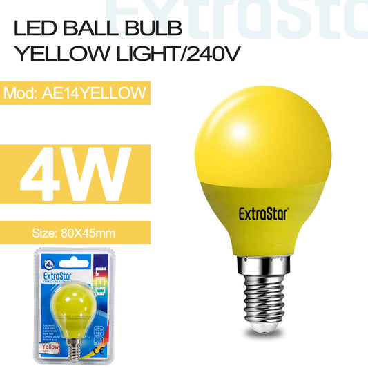 4W LED Ball Bulb E14, Yellow (AE14YELLOW)