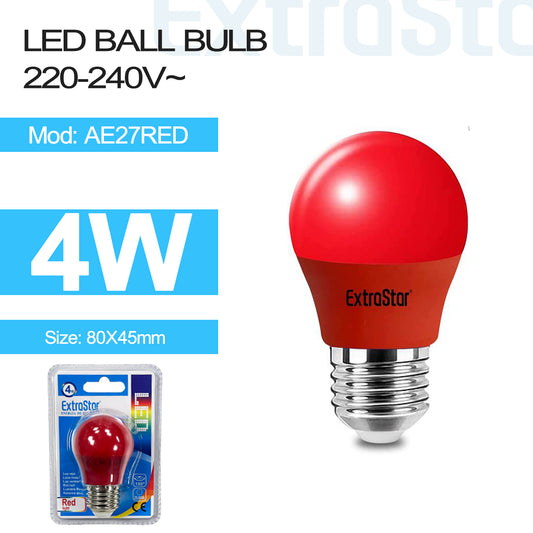 4W LED Ball Bulb E27 Red Light (AE27RED)