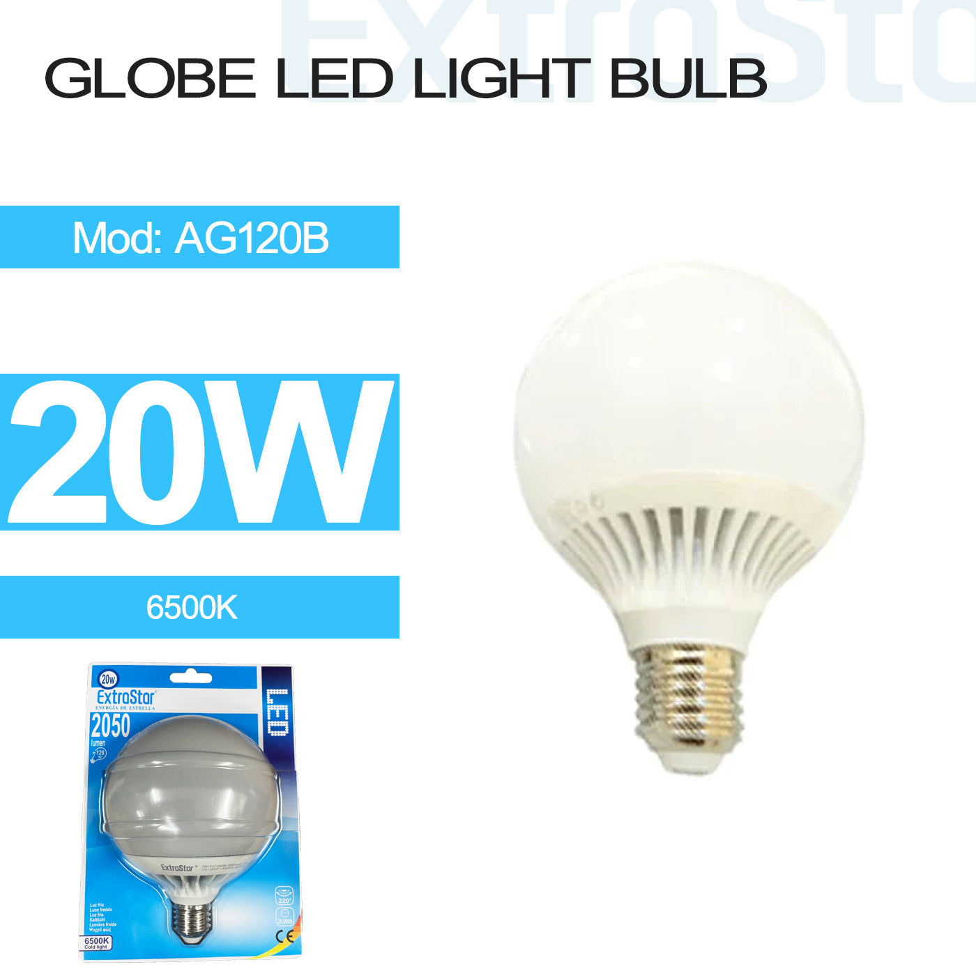 20W E27 Globe LED Light Bulb Daylight (AG120B)