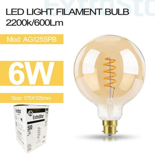 6W LED Spirit Filament Bulb B22 2200K, 500lm (AG125SPB)