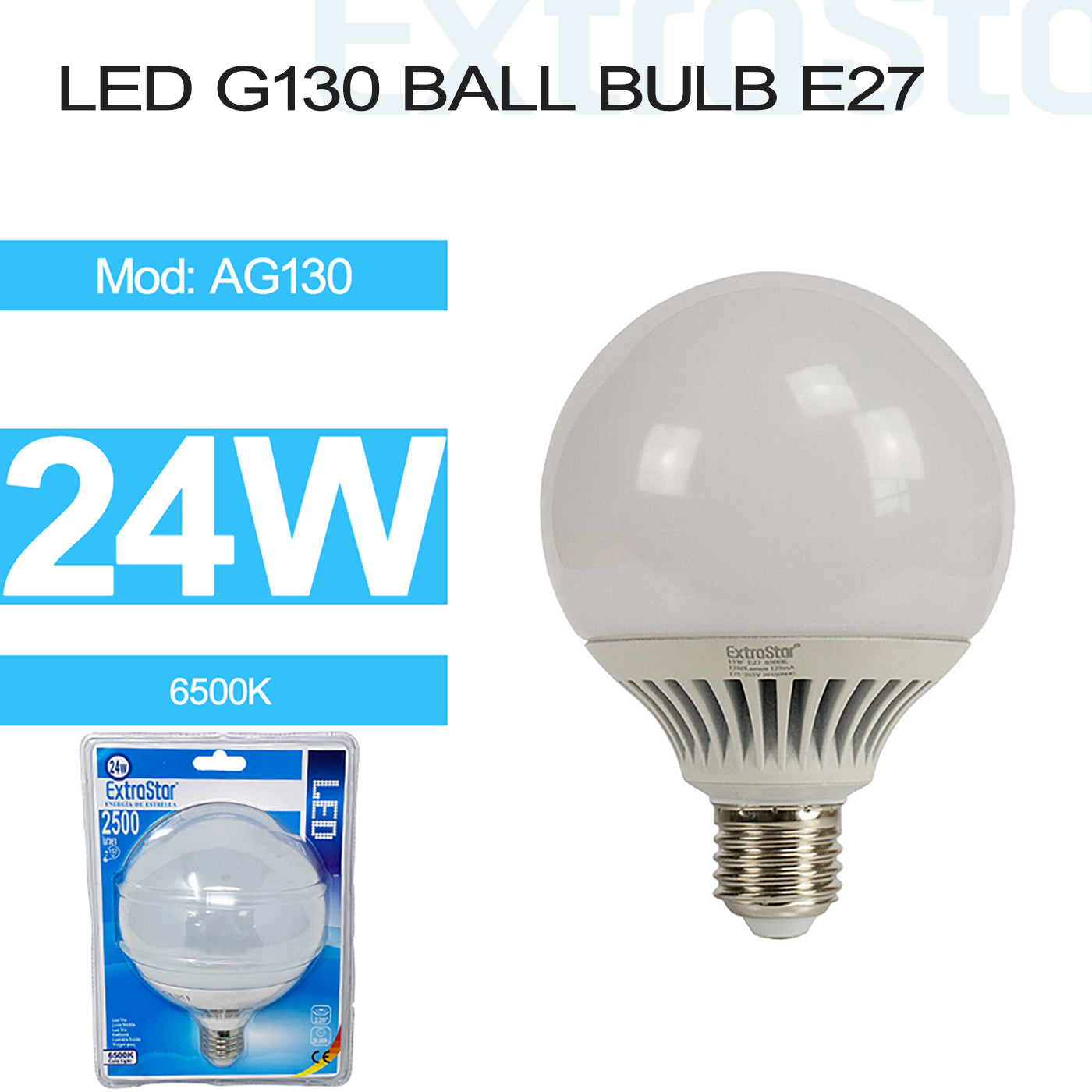 24W LED G120 Ball Bulb, E27 6500K (AG130)