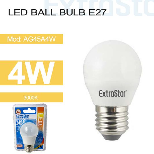 4W LED Ball Bulb E27, 3000K, Paper Box (AG45A4W)