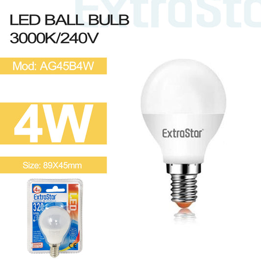 4W LED Ball Bulb E14, 320LM, 3000K (AG45B4W)