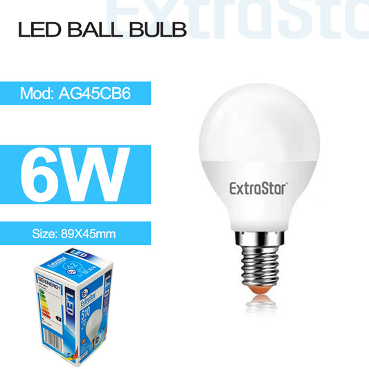 6W LED Ball Bulb E14, 6500K Paper Pack (AG45CB6)