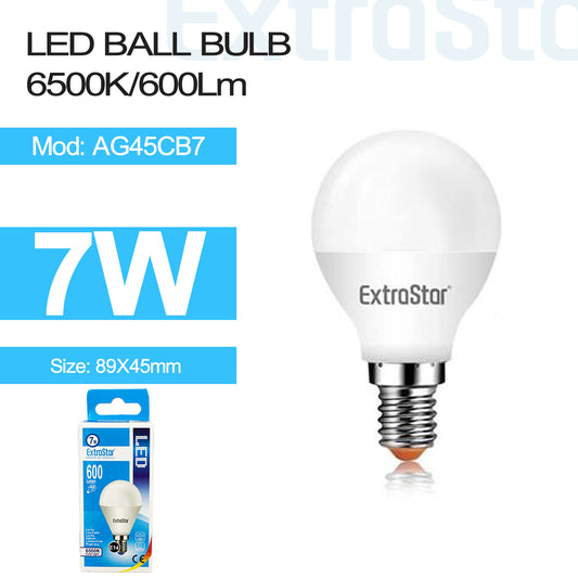 7W LED Ball Bulb E14, 6500K  (AG45CB7)