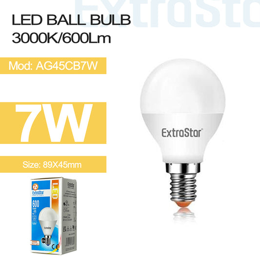 7W LED Ball Bulb E14, 3000K  (AG45CB7W)