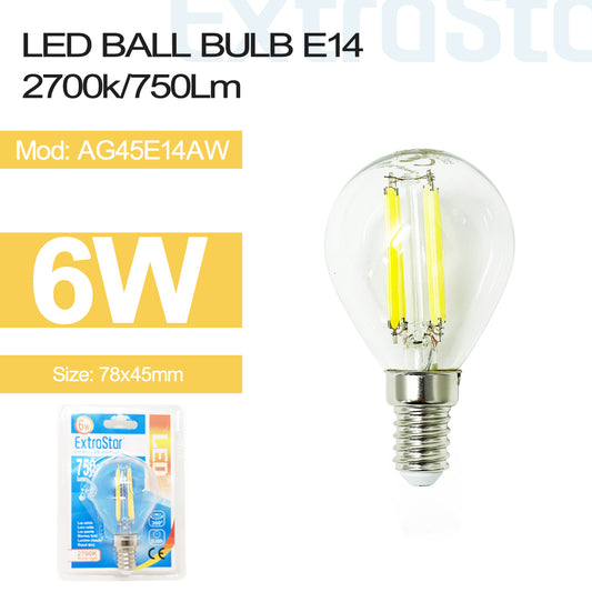 6W LED Ball Bulb E14, 2700K (AG45E14AW)