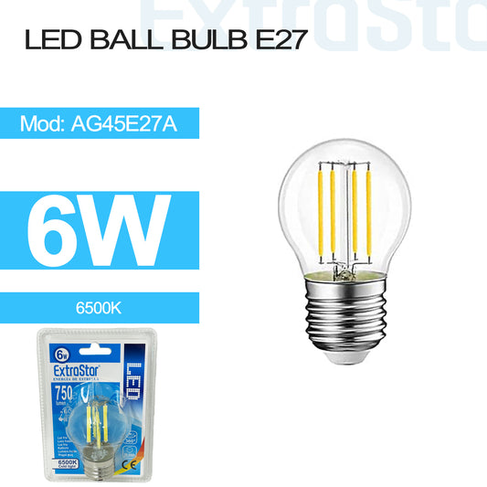 6W LED Ball Bulb E27, Clear 6500K (AG45E27A)