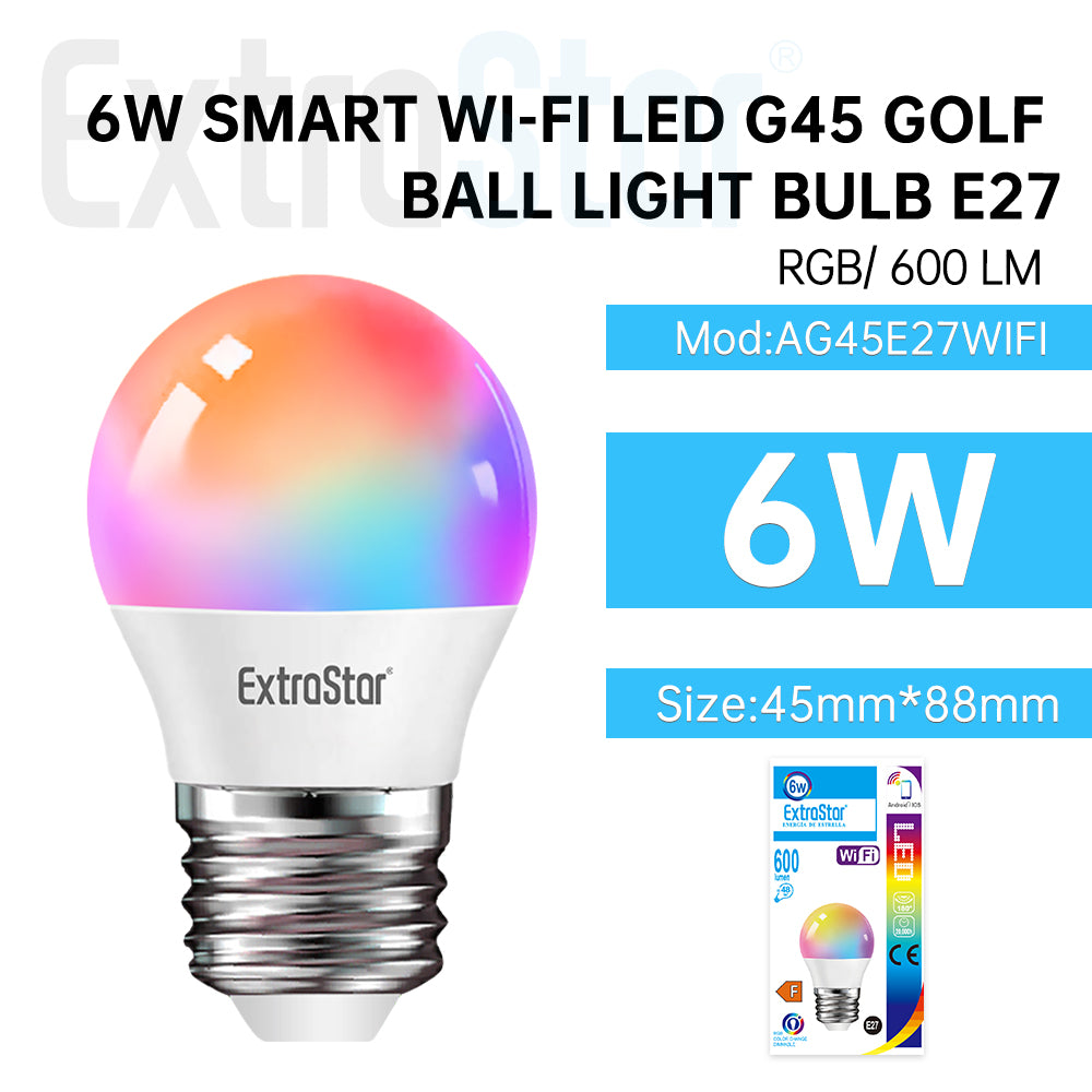 ExtraStar 6W Smart Wifi LED Candle Light Bulb RGB E27, Model: AG45E27WIFI