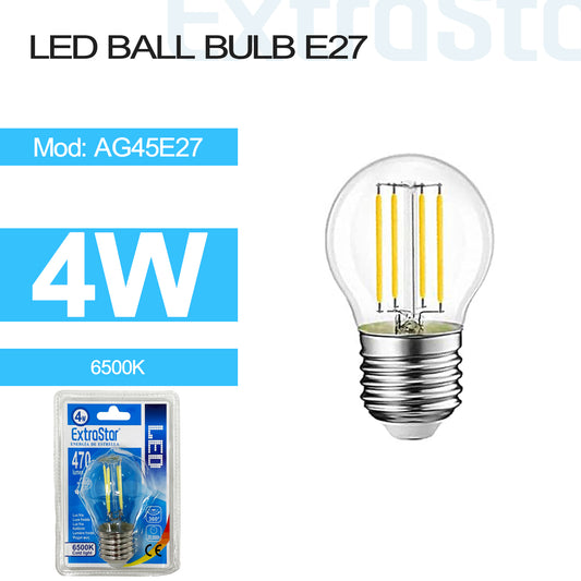 4W LED Ball Bulb E27, Clear 6500K (AG45E27)