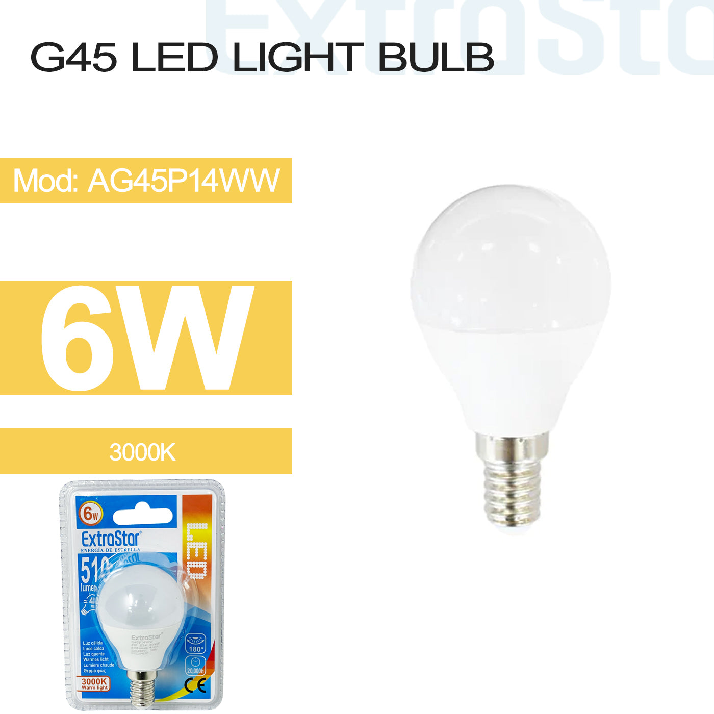 6W E14 G45 LED Light Bulb Warm (AG45P14WW)