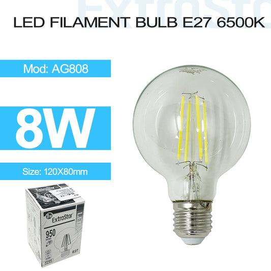 8W LED Filament Bulb E27, 6500K (AG808)