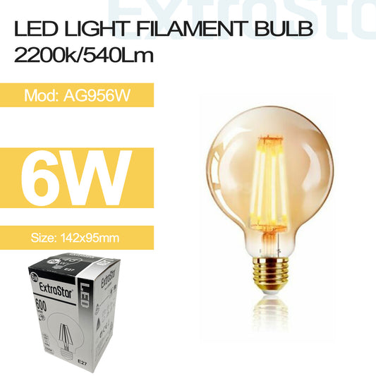 6W LED Ball Filament Light Bulb E27, 2200K (AG956W)