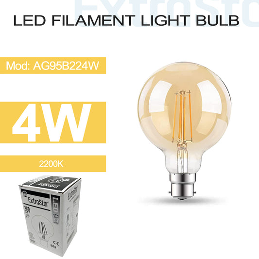 4W LED Filament G95 Light Bulb B22, 2200K (AG95B224W)