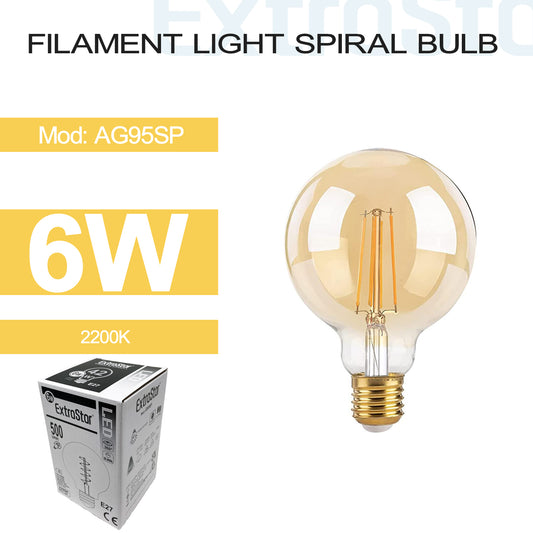 6W G95 Filament Light Spiral Ball Bulb E27, 2200K (AG95SP)