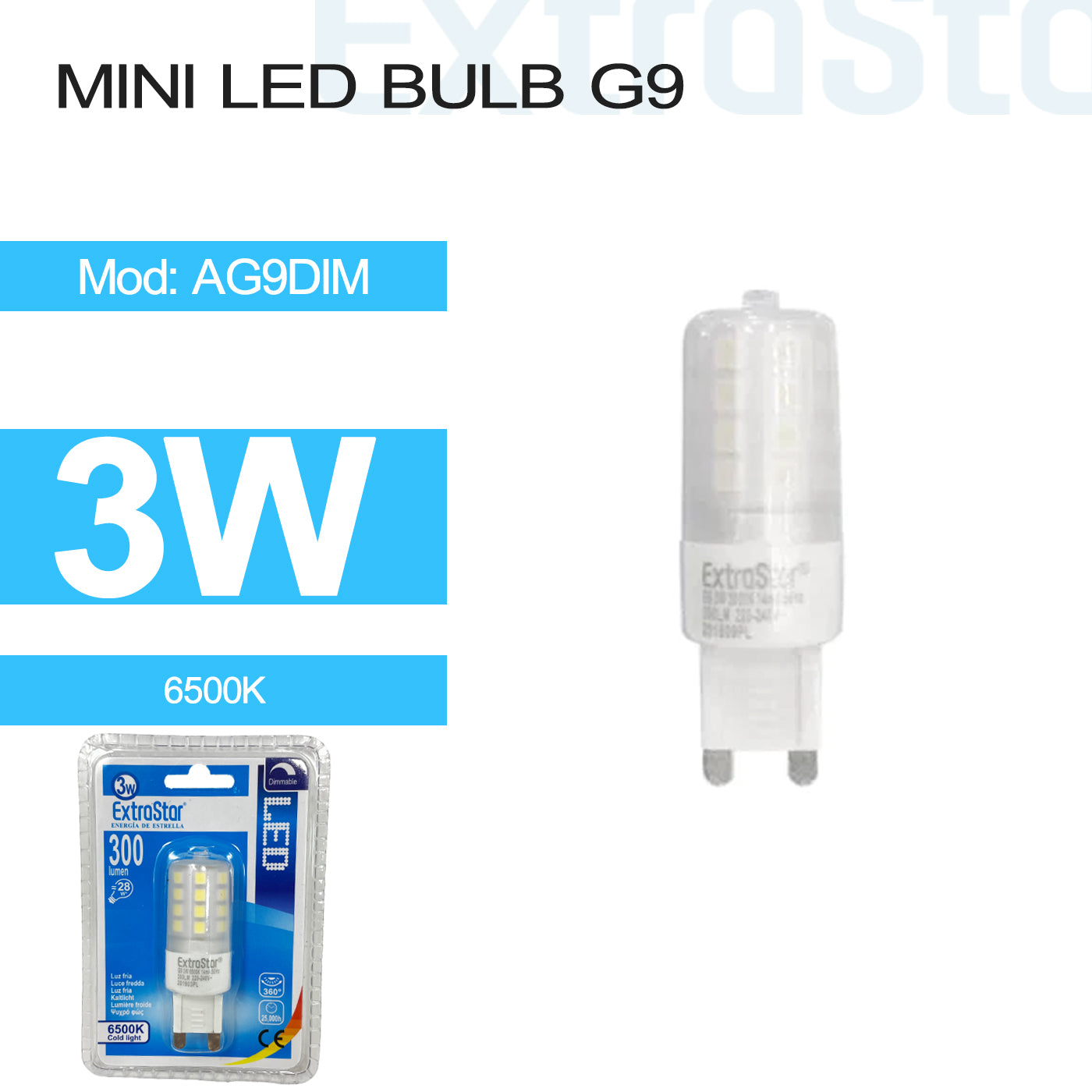3W G9 Mini LED Bulb Daylight Dimmable (AG9DIM) Extrastar Electrical
