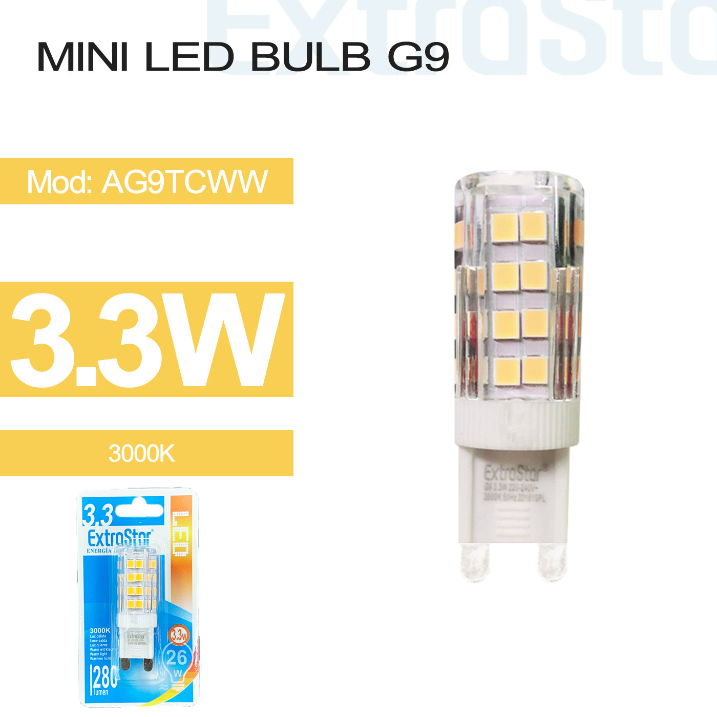 3.3W G9 Mini LED Bulb Warm (AG9TCWW)