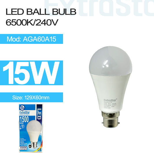 15W LED Ball Bulb B22, 6500K, Paper Box (AGA60A15)