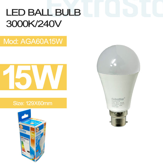 15W LED Ball Bulb B22, 3000K, Paper Box (AGA60A15W)