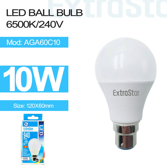 10W LED Ball Bulb B22, 6500K, Paper Pack (AGA60C10)