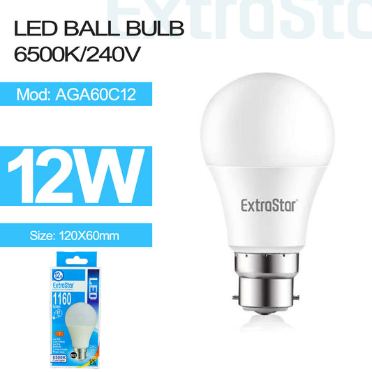 12W LED Ball Bulb B22, 6500K, Paper Pack (AGA60C12)