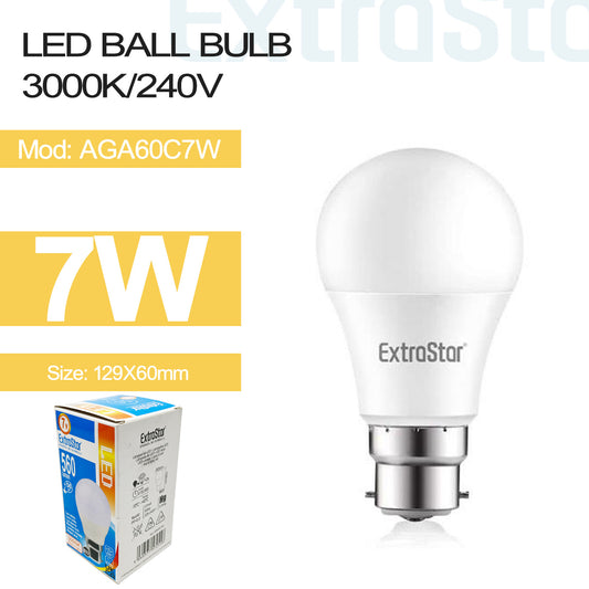 7W LED Ball Bulb B22, 3000K, Paper Pack (AGA60C7W)