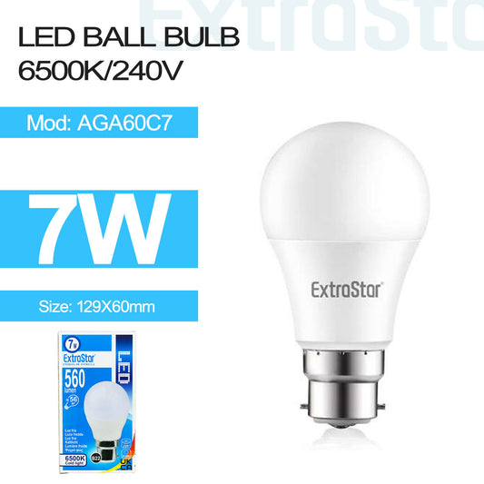 7W LED Ball Bulb B22, 6500K, Paper Pack (AGA60C7)