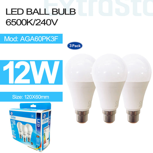 12W B22 LED GLS Light Bulb Daylight (Pack of 3) (Paper Pack) (AGA60PK3F)