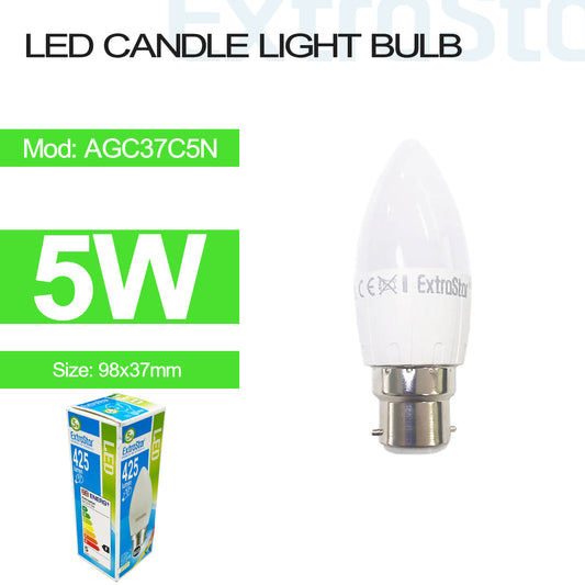 5W LED Candle Light Bulb B22, 4200K, Paper Box (AGC37C5N)