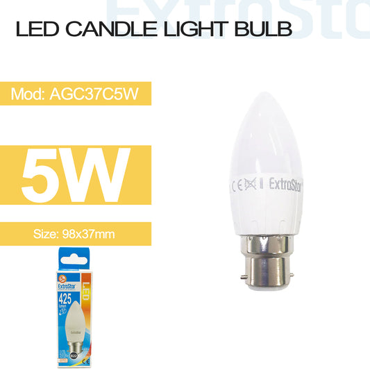 5W LED Candle Light Bulb B22, 3000K, Paper Box (AGC37C5W)