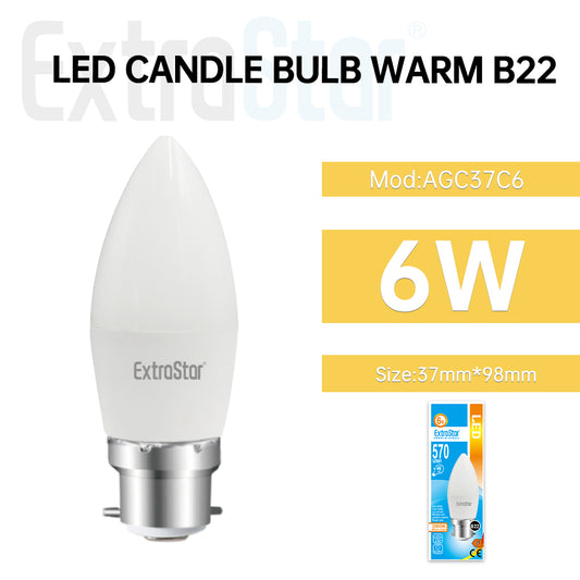 6W LED Candle Light Bulb B22, 6500K, Paper Box (AGC37C6)