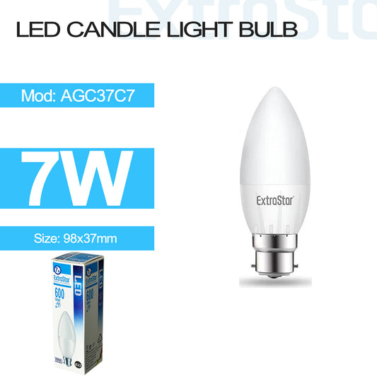 7W LED Candle Bulb B22, 6500K, Paper Pack (AGC37C7)