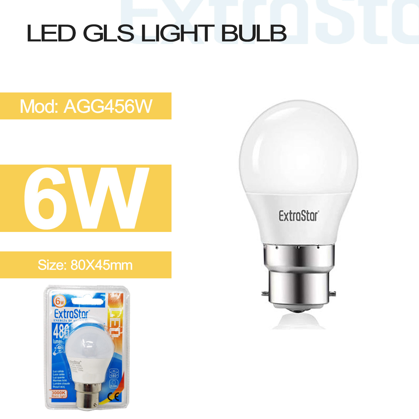 6W B22 LED GLS Light Bulb Warm (AGG456W)