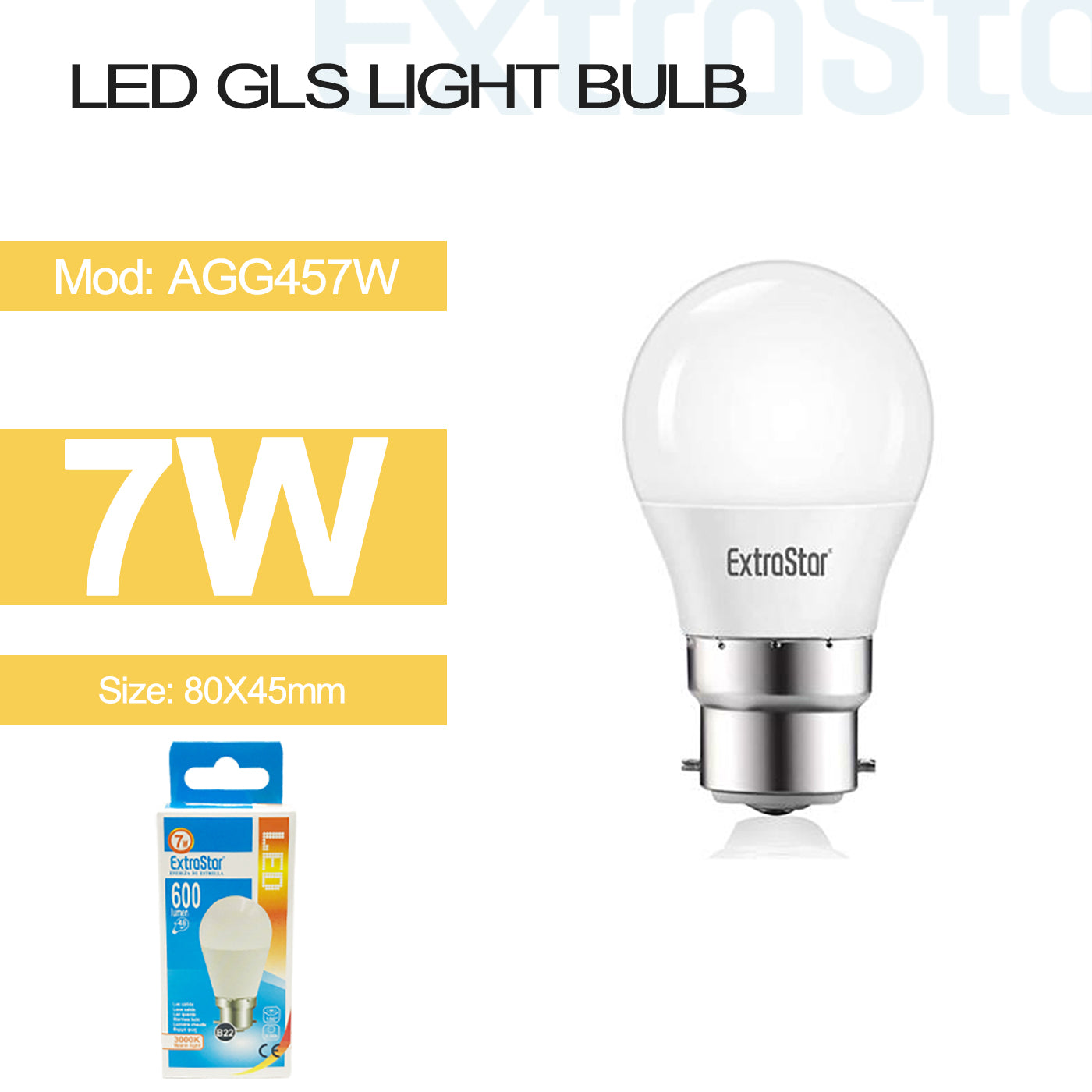 7W B22 LED GLS Light Bulb Warm (AGG457W)