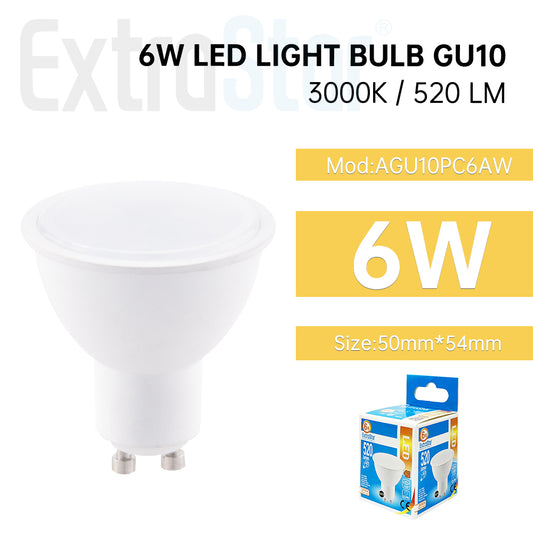 ExtraStar 6W LED Light Bulb GU10, 3000K, Paper Box, Model: AGU10PC6AW