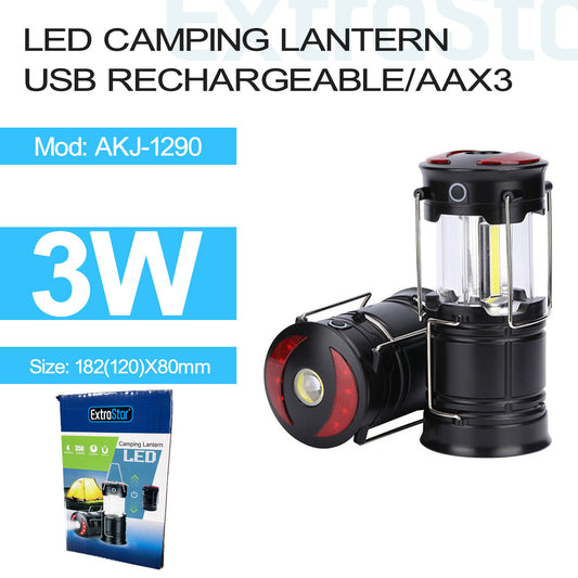 3W LED Camping Lantern USB Rechargeable and 3xAA Batteries (AKJ-1290)