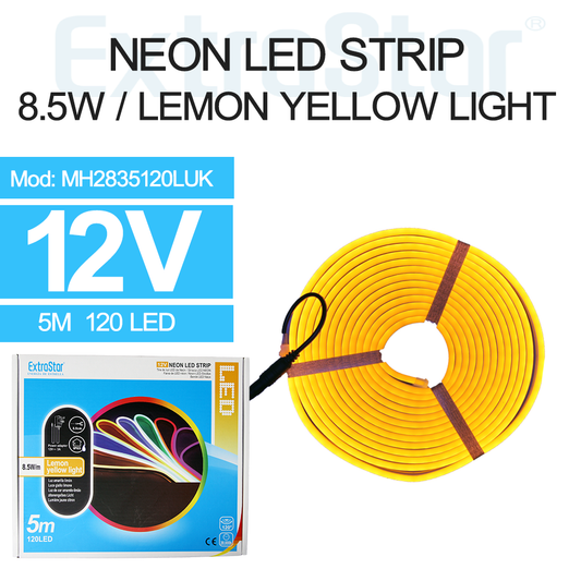 ExtraStar Neon LED Strip 5M Cable with Power Adapter, 8.5W/M, Lemon Yellow Light, Model: AMH2835120LUK