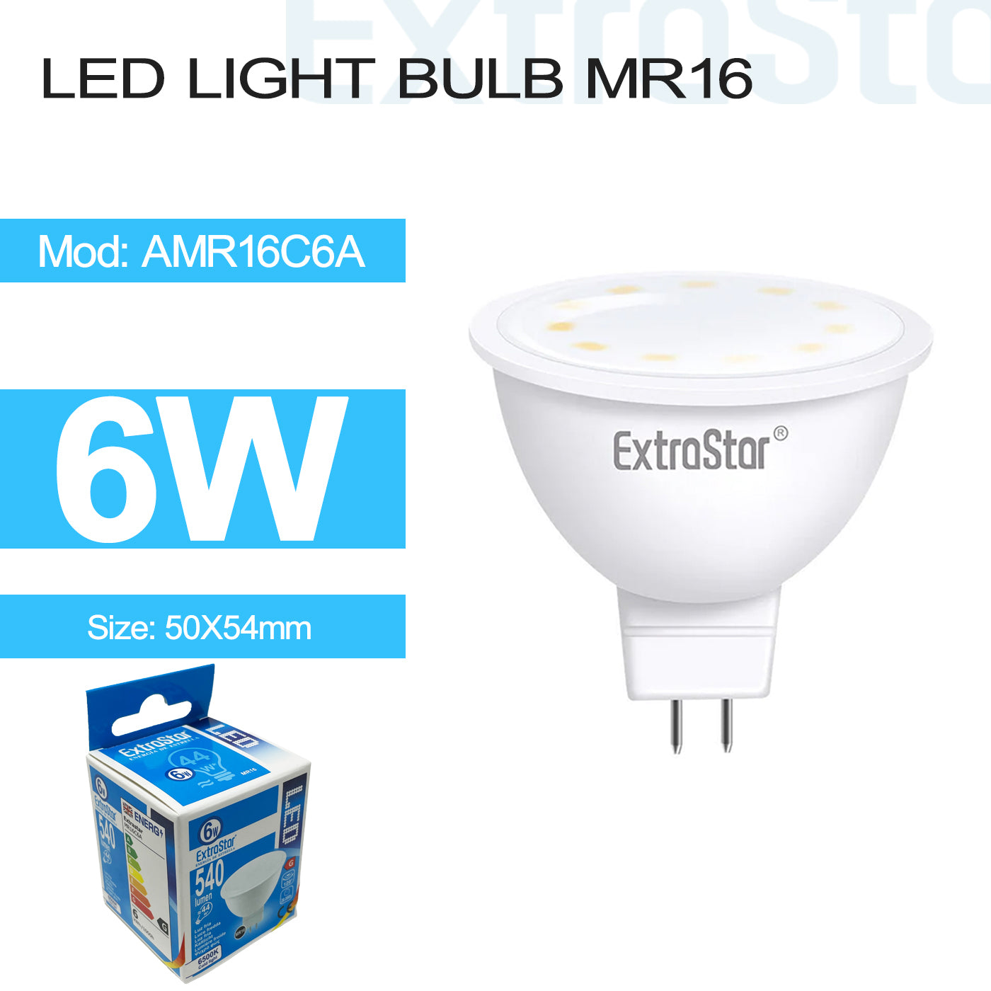 6W LED Light Bulb MR16, 6500K (AMR16C6A)