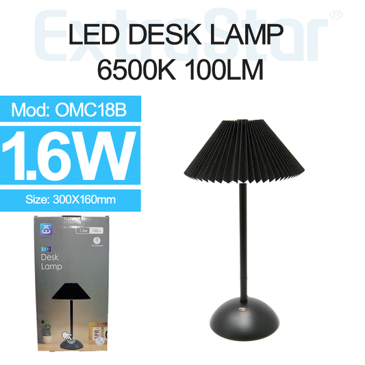 ExtraStar LED Desk Lamp Rechargeable, Knife Pleat Shape, 3 Color Change Dimmable, Black, Model: AOMC18B