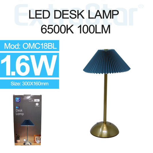 ExtraStar LED Desk Lamp Rechargeable, Knife Pleat Shape, 3 Color Change Dimmable, Blue, Model: AOMC18BL