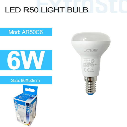 6W LED R50 Light Bulb E14, 6500K (AR50C6)