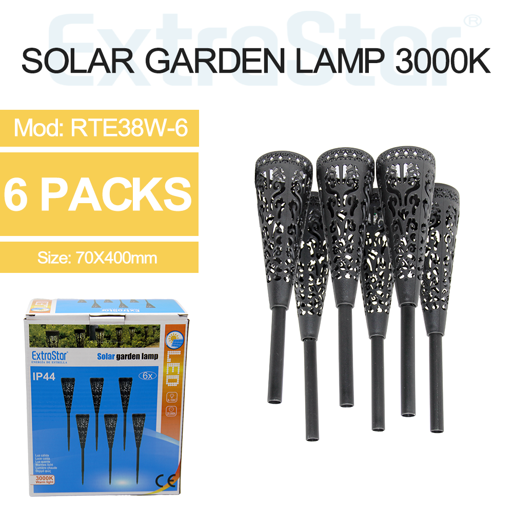 ExtraStar LED Solar Garden Light IP44, 3000K, Pack of 6, Model: ARTE38W-6