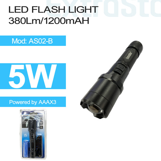 5W LED Flash Light, USB Rechargeable 1200 mAH or AAAx3 (AS02-B)